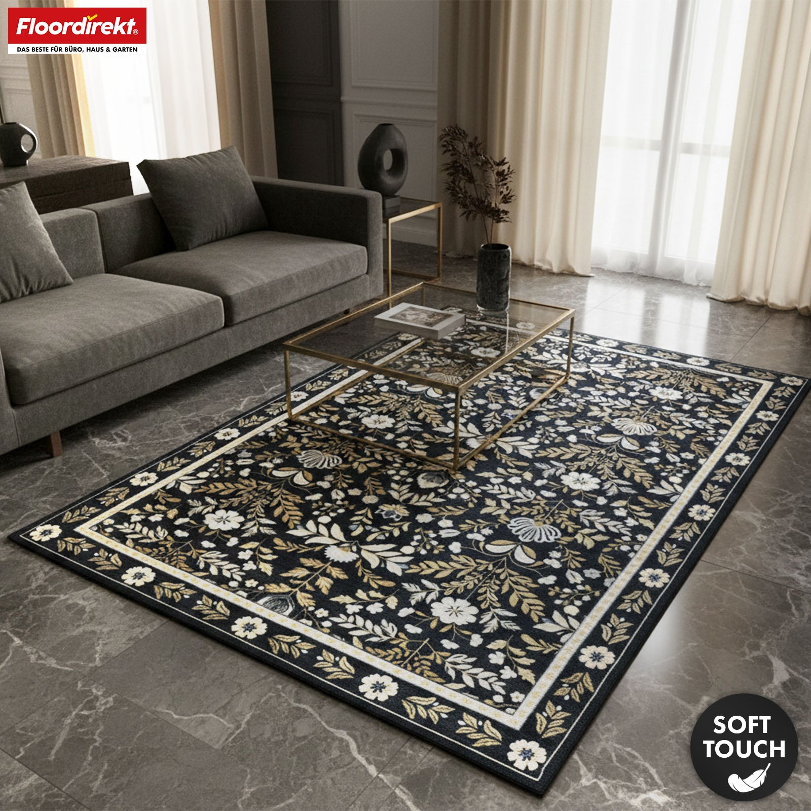 Area Rug | Aristo | Elegant Carpet with Classic Floral Design | Non-Slip, Durable & Easy to Clean | Available in Various Sizes