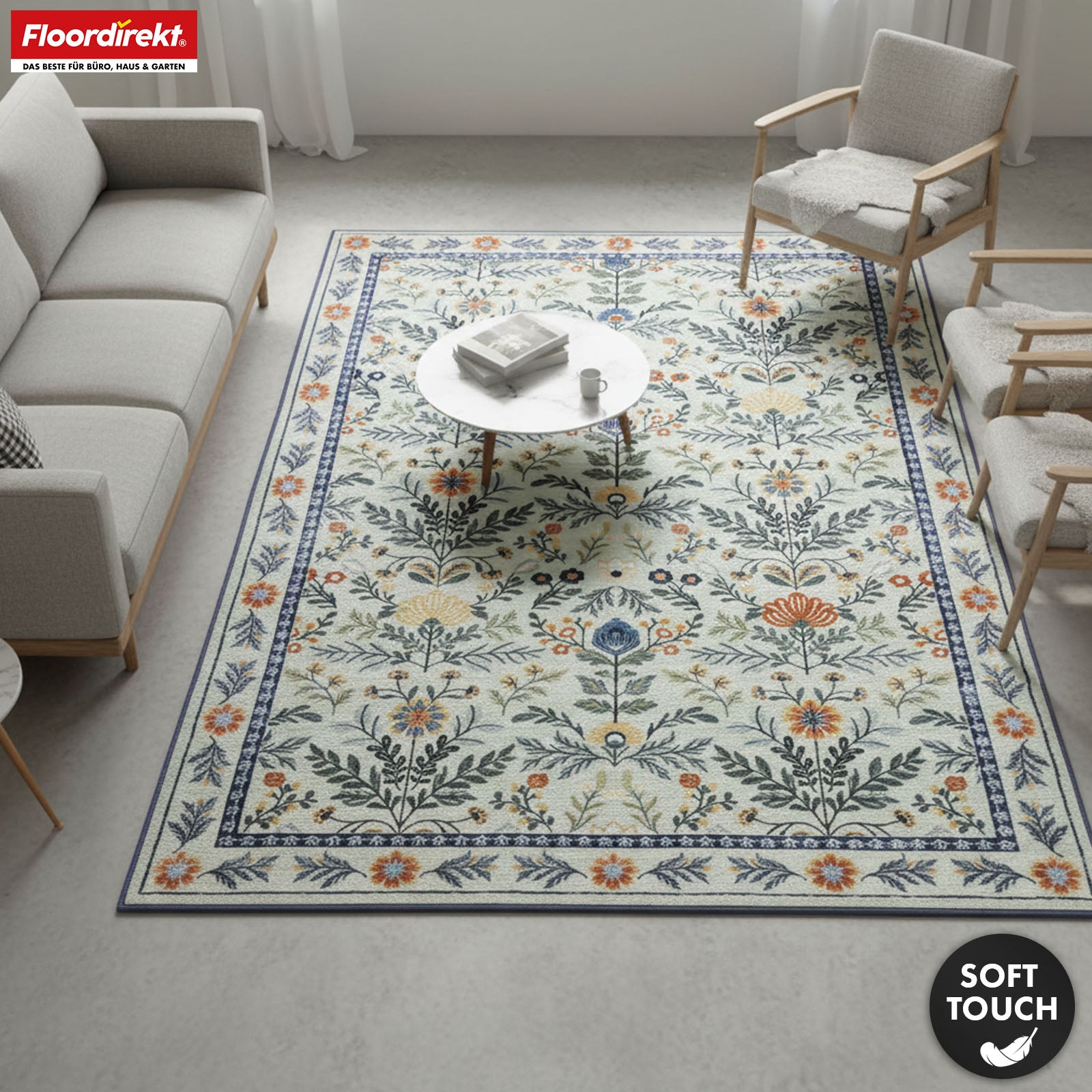 Area Rug | Cascada | Elegant Floral Design Rug in Harmonious Colors | Non-Slip, Durable & Easy to Clean | Available in Various Sizes