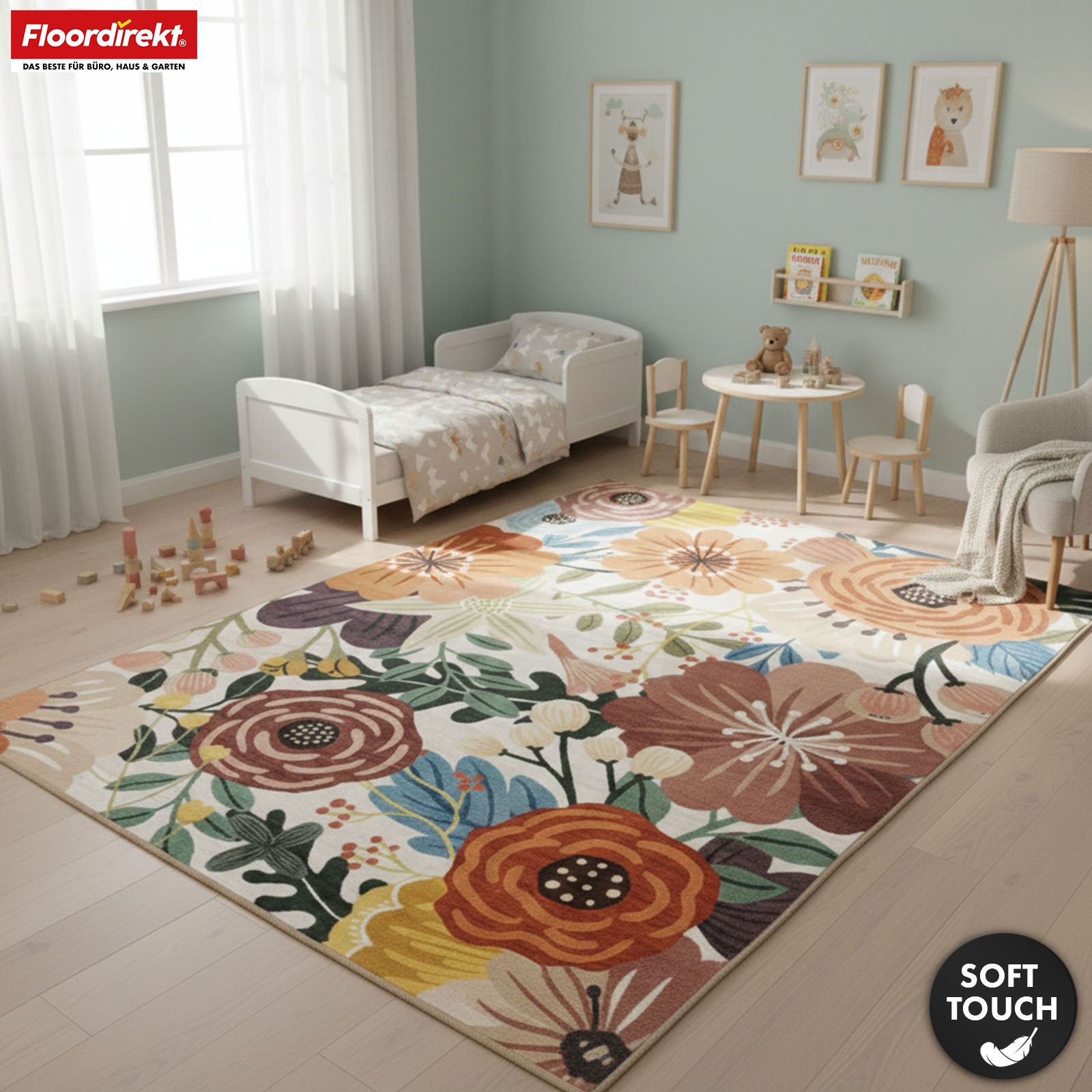 Area Rug | Fleur | Modern Rug with Colorful Floral Design | Non-Slip, Durable & Easy to Clean | Available in Various Sizes