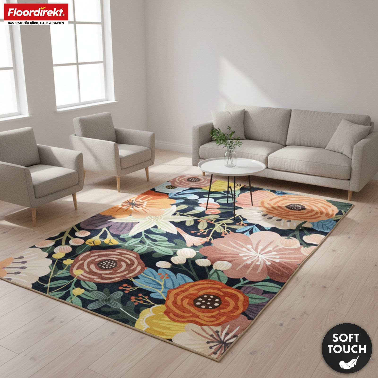 Area Rug | Tropica | Modern Rug with Tropical Floral Pattern | Non-Slip, Durable & Easy to Clean | Available in Various Sizes