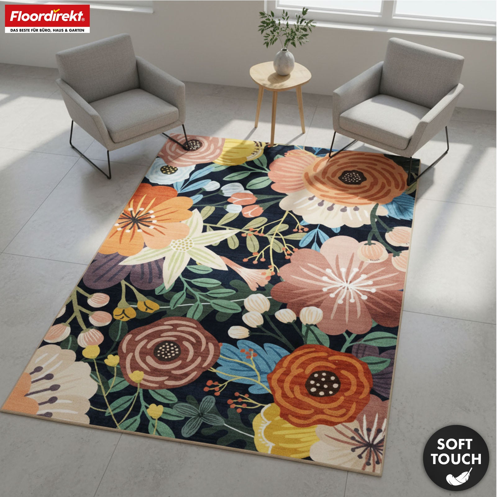 Area Rug | Tropica | Modern Rug with Tropical Floral Pattern | Non-Slip, Durable & Easy to Clean | Available in Various Sizes