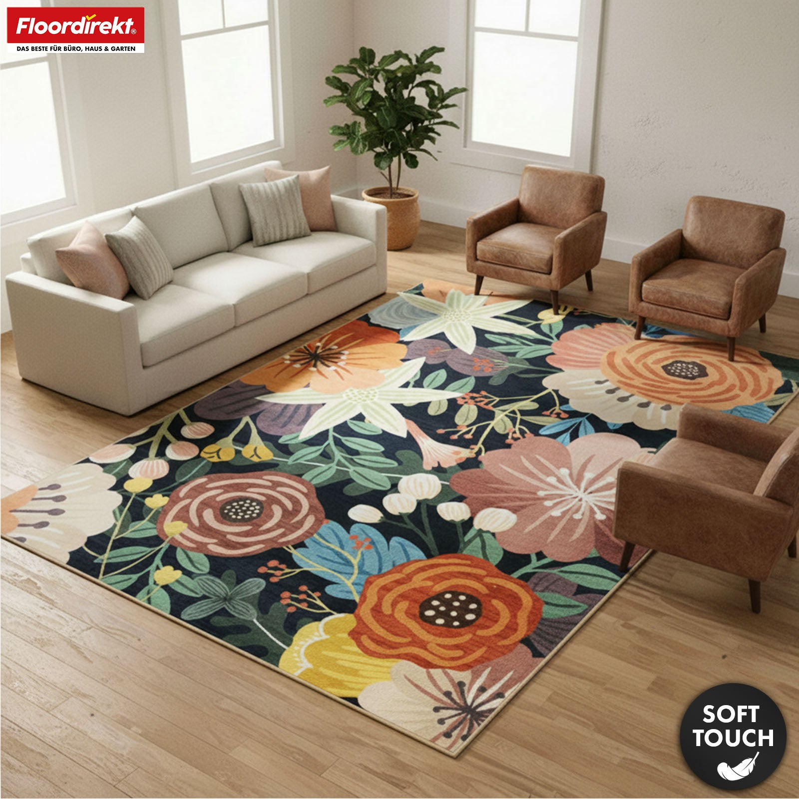 Area Rug | Tropica | Modern Rug with Tropical Floral Pattern | Non-Slip, Durable & Easy to Clean | Available in Various Sizes