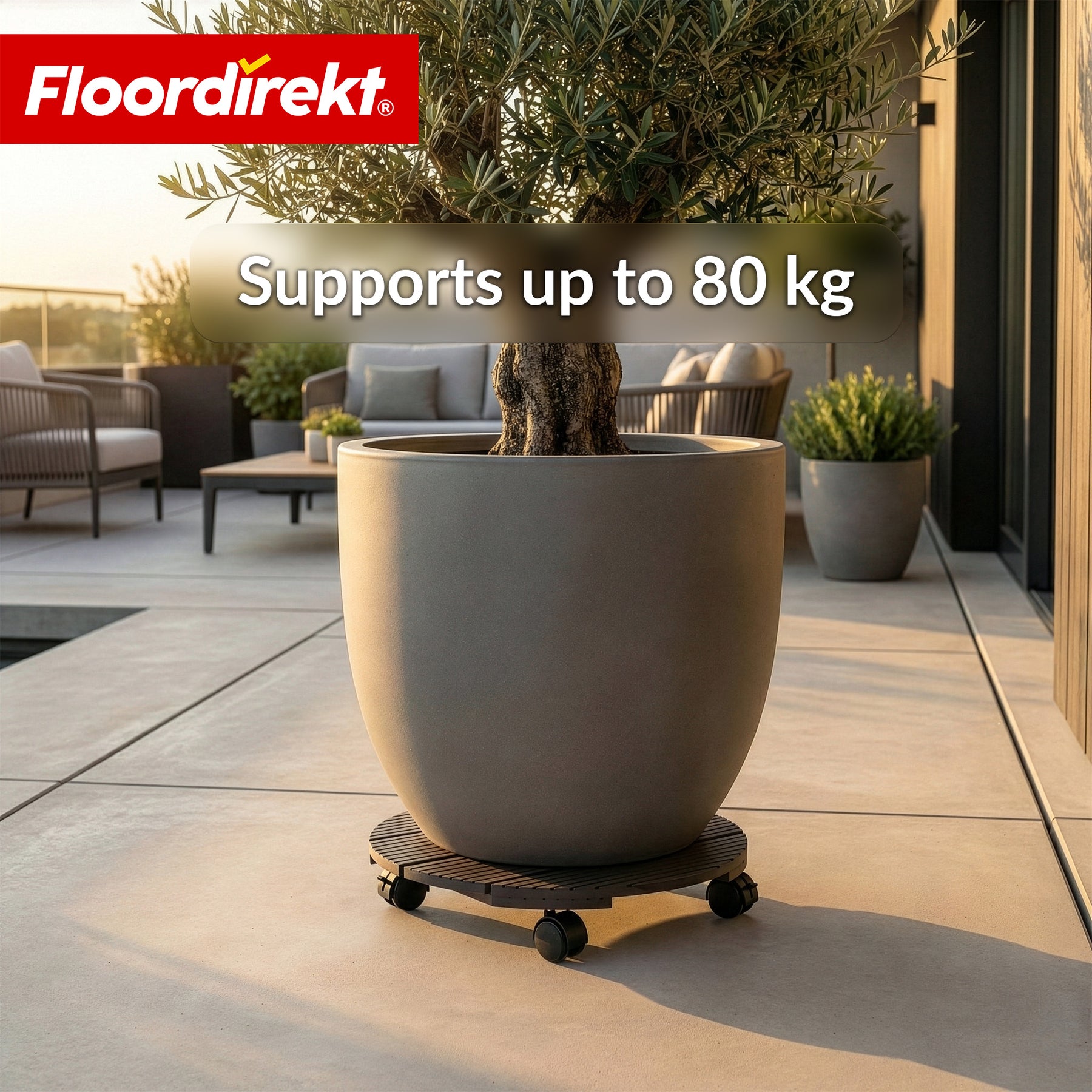 WPC Plant Caddy | Countess | Plant Trolley Ø 30 cm | 4 x 360° Swivel Casters & Brake | Load Capacity up to 80 kg