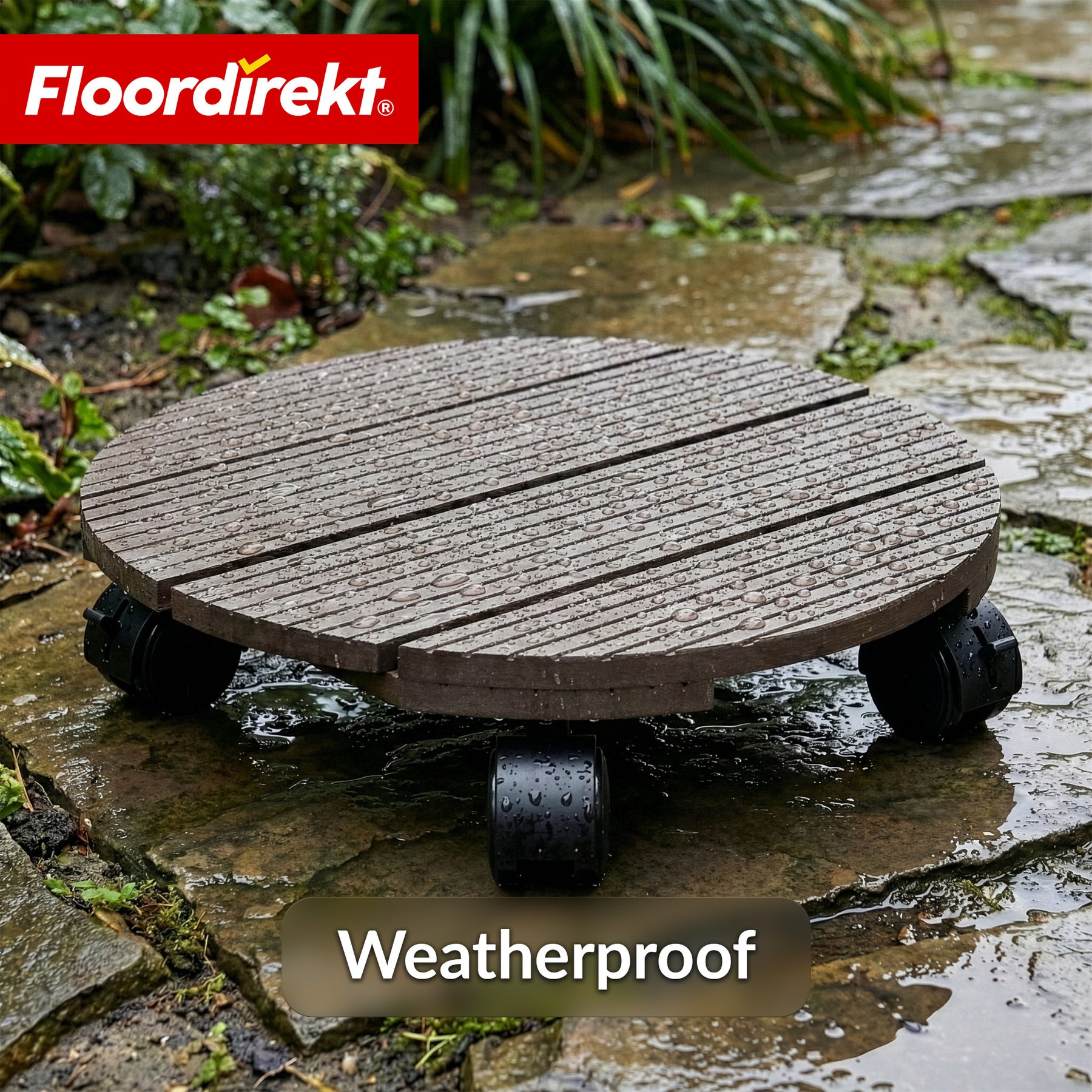 WPC Plant Caddy | Countess | Plant Trolley Ø 30 cm | 4 x 360° Swivel Casters & Brake | Load Capacity up to 80 kg