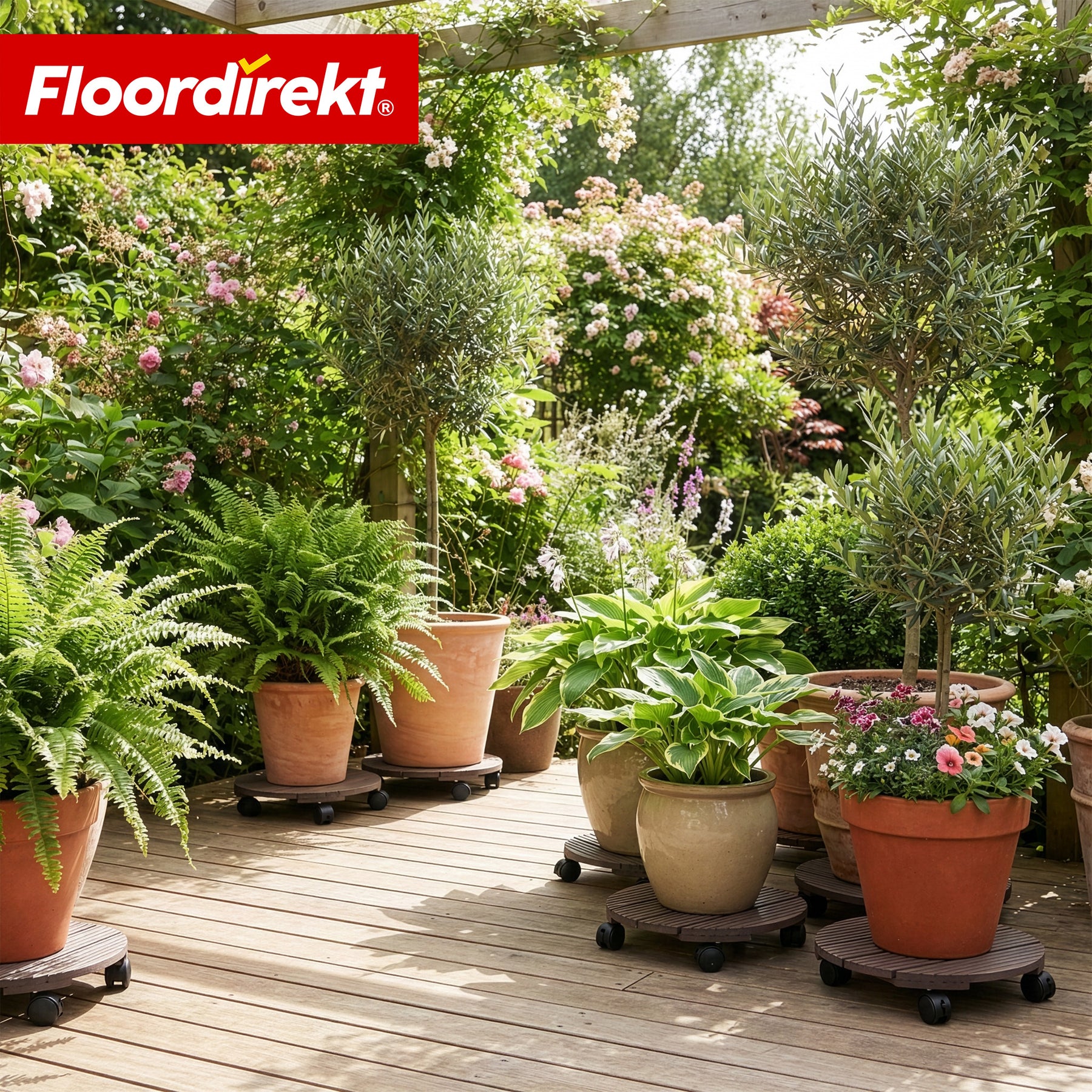 WPC Plant Caddy | Countess | Plant Trolley Ø 30 cm | 4 x 360° Swivel Casters & Brake | Load Capacity up to 80 kg