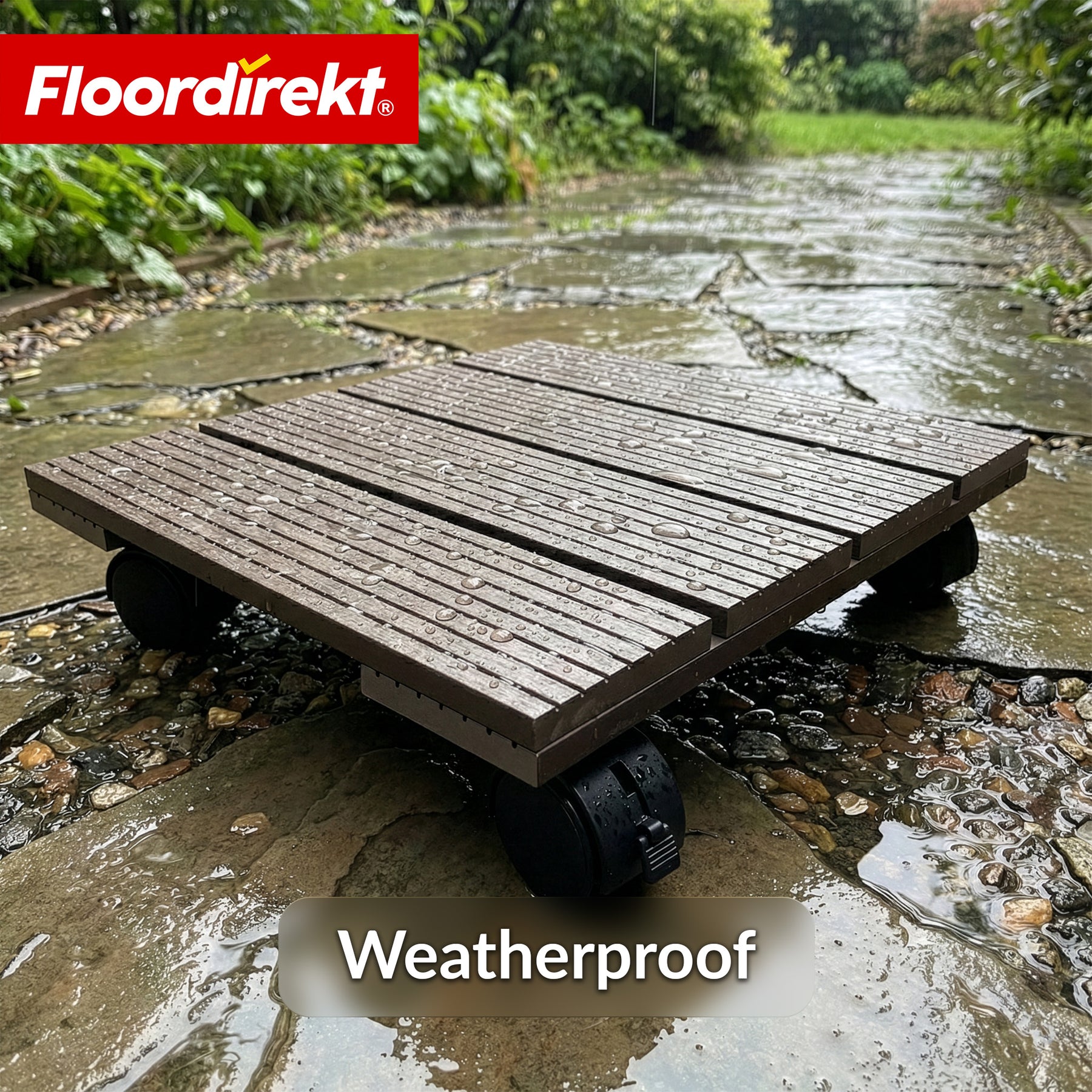 WPC Plant Caddy | Marquis | Plant Trolley 30 x 30 cm | 360° Swivel Castors with Brake | Load Capacity up to 80 kg