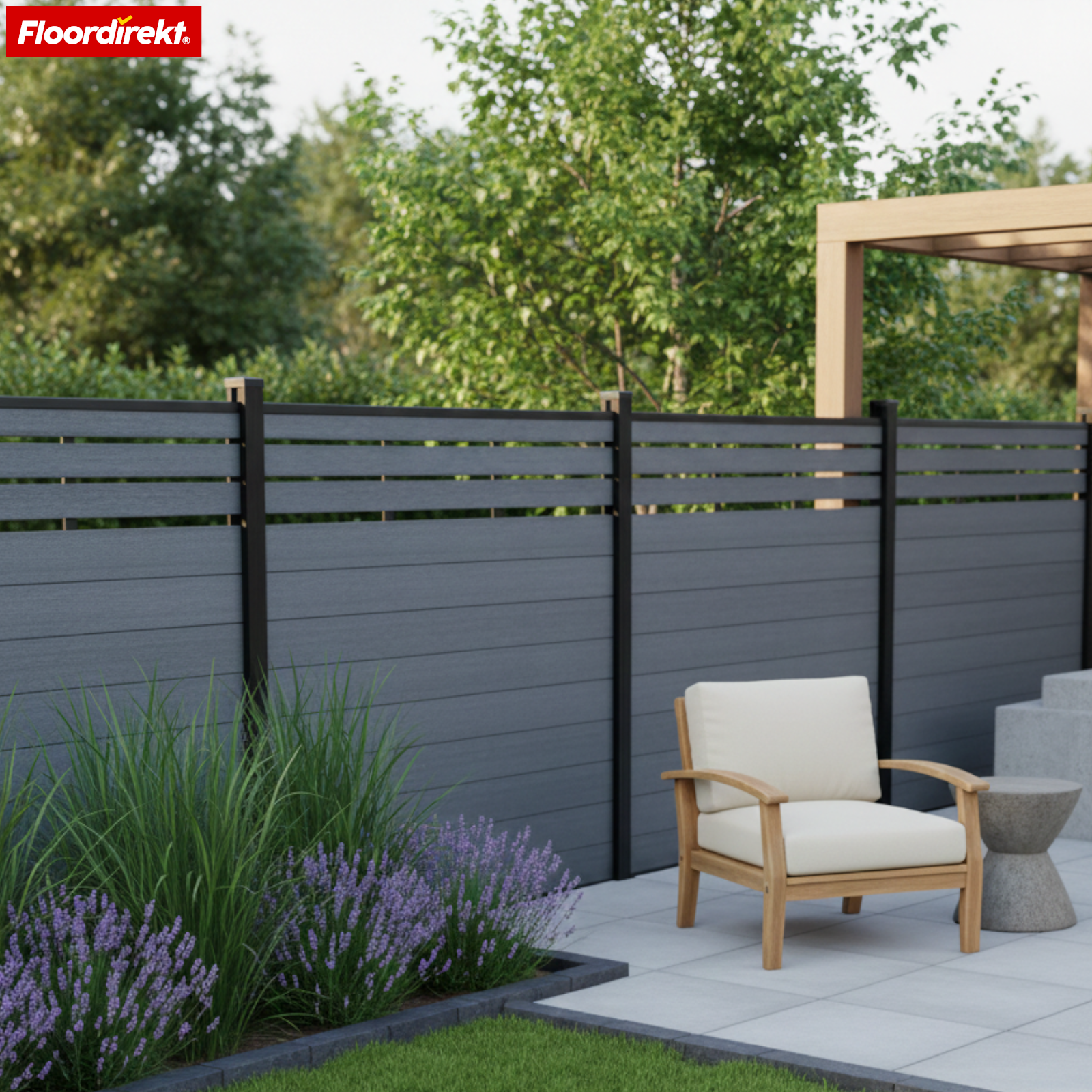 WPC Privacy Fence | Elba | 180x180 cm Anthracite | Weatherproof, UV-resistant & low-maintenance with aluminum posts
