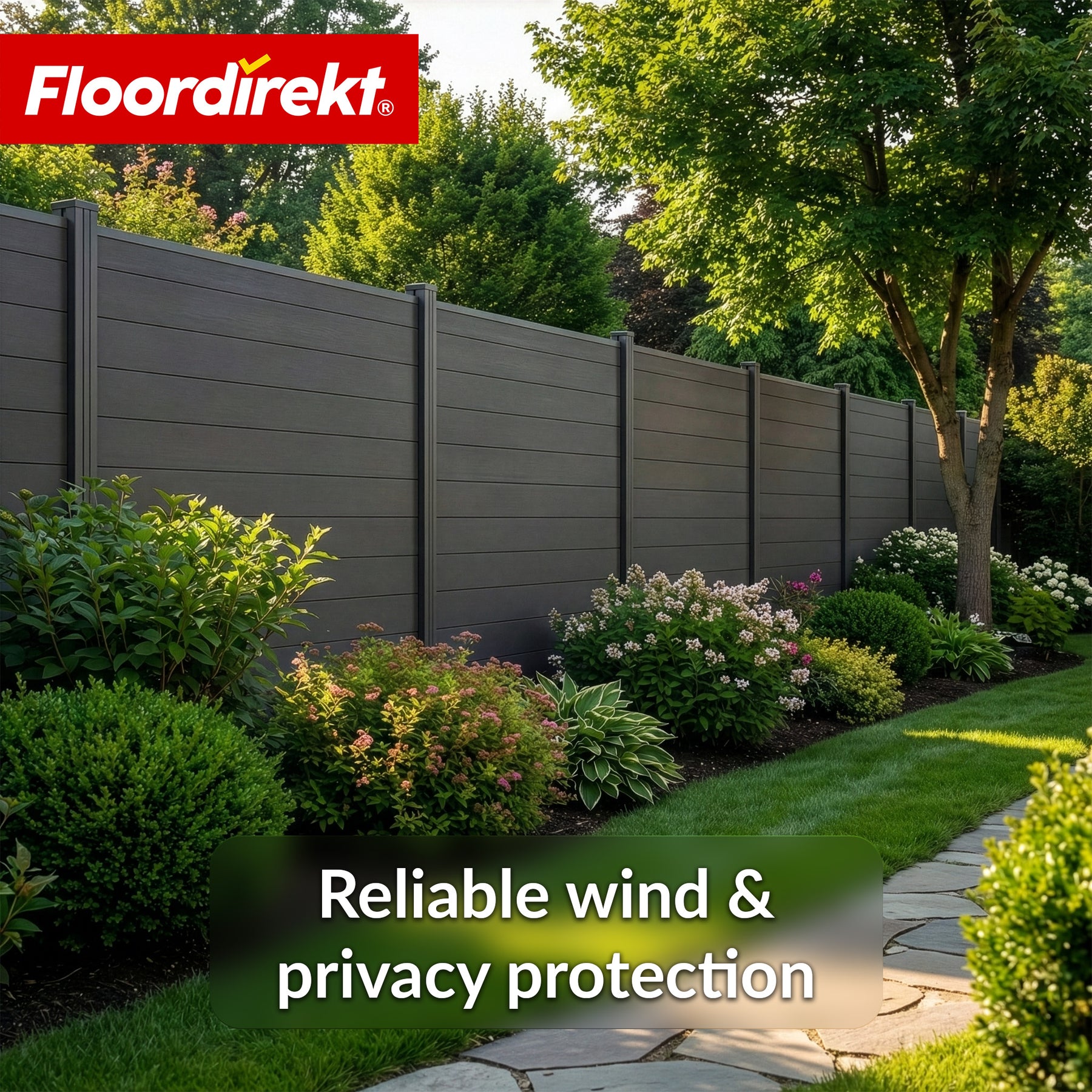 WPC Privacy Fence | Ponza | 180 x 180 cm | Modern Privacy & Wind Screen in Black with Aluminium Posts