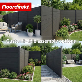 WPC Privacy Fence | Ponza | 180 x 180 cm | Modern Privacy & Wind Screen in Black with Aluminium Posts
