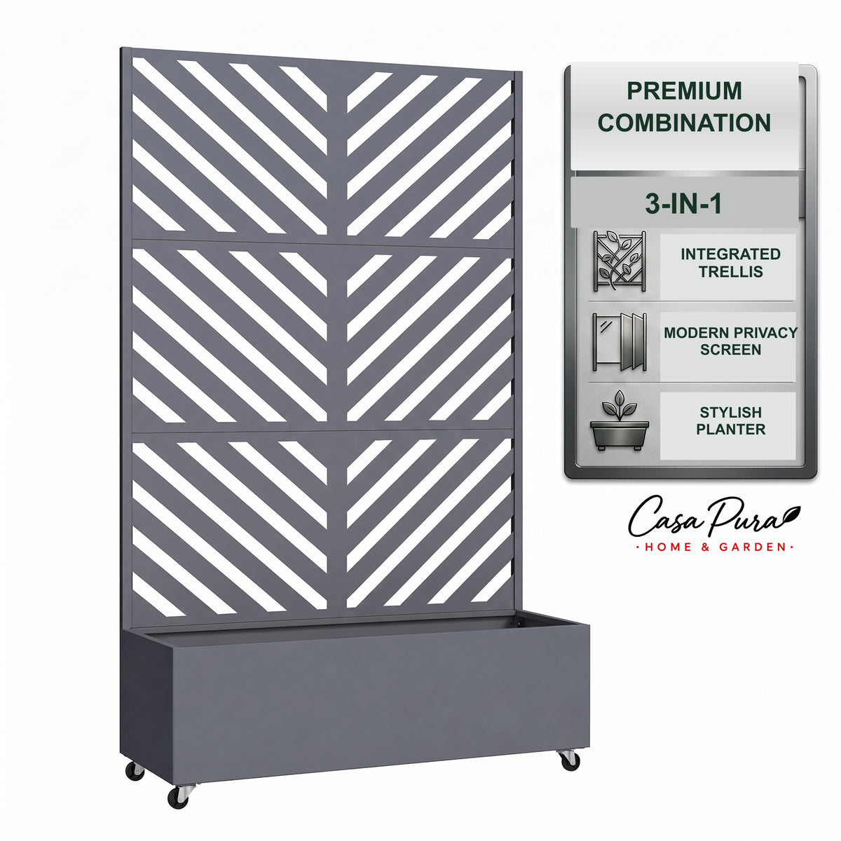 Planter with Trellis | Floris | Mobile Privacy Screen in Galvanised Steel | 119.5 × 40.6 × 185.5 cm