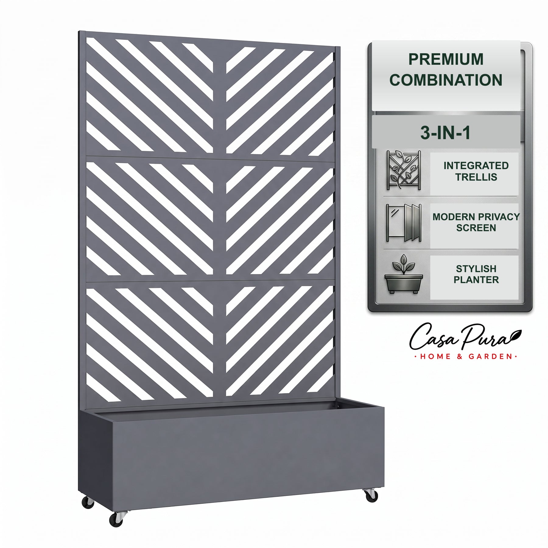 Planter with Trellis | Floris | Mobile Privacy Screen in Galvanised Steel | 119.5 × 40.6 × 185.5 cm