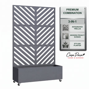 Planter with Trellis | Floris | Mobile Privacy Screen in Galvanised Steel | 119.5 × 40.6 × 185.5 cm