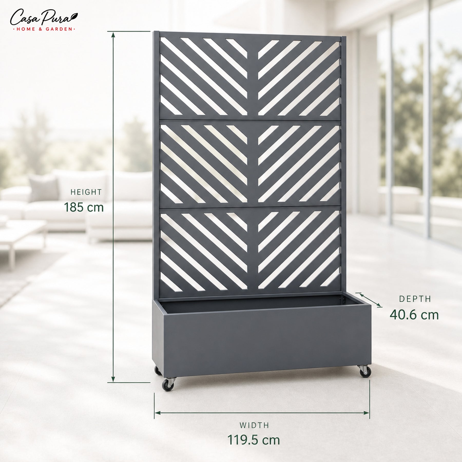 Planter with Trellis | Floris | Mobile Privacy Screen in Galvanised Steel | 119.5 × 40.6 × 185.5 cm