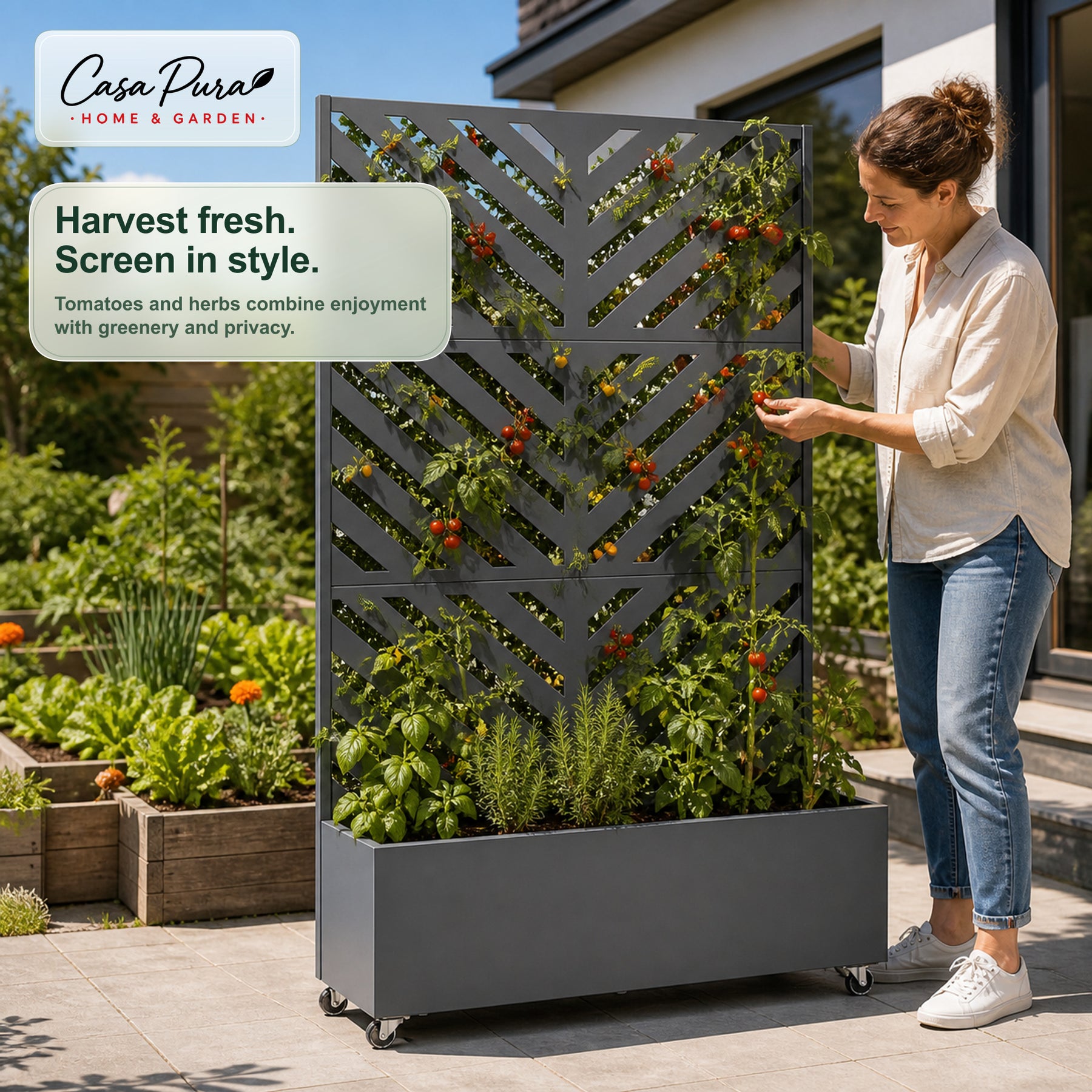 Planter with Trellis | Floris | Mobile Privacy Screen in Galvanised Steel | 119.5 × 40.6 × 185.5 cm