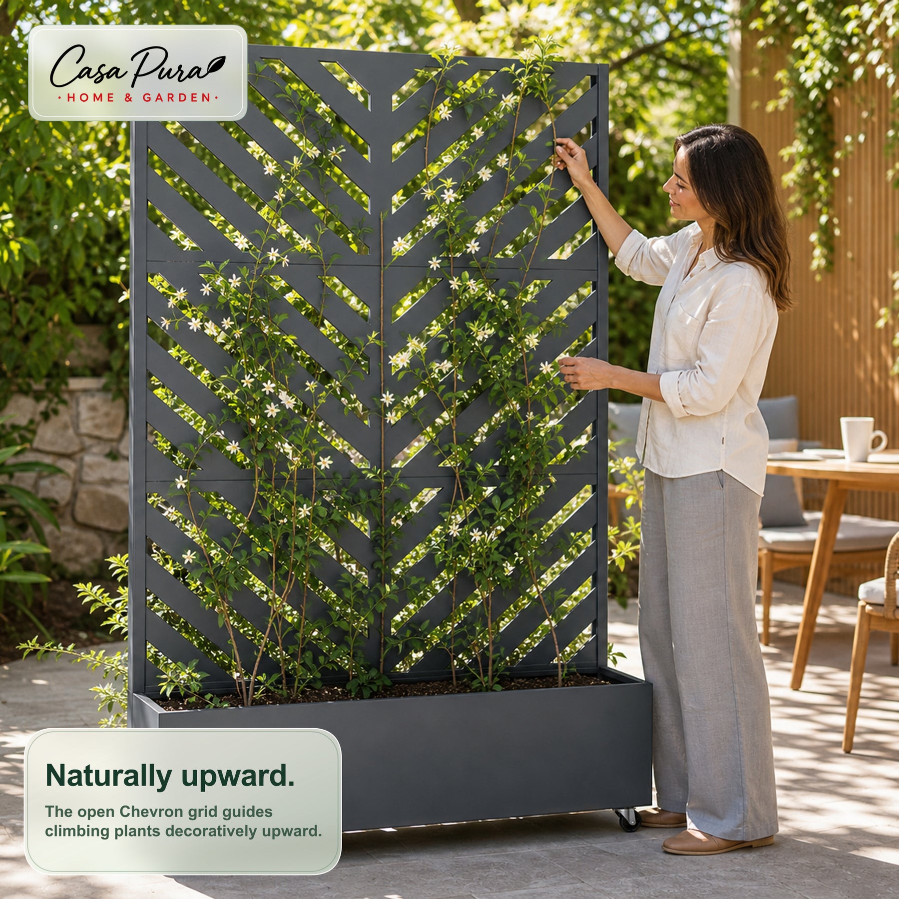 Planter with Trellis | Floris | Mobile Privacy Screen in Galvanised Steel | 119.5 × 40.6 × 185.5 cm