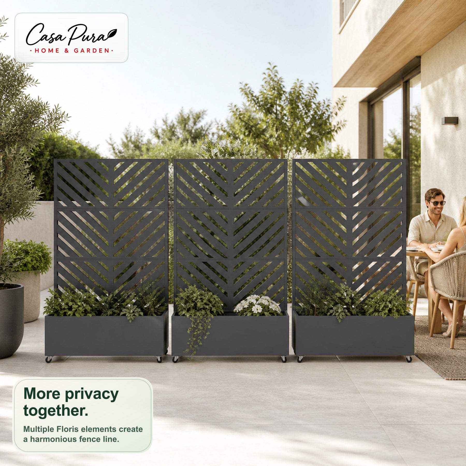 Planter with Trellis | Floris | Mobile Privacy Screen in Galvanised Steel | 119.5 × 40.6 × 185.5 cm