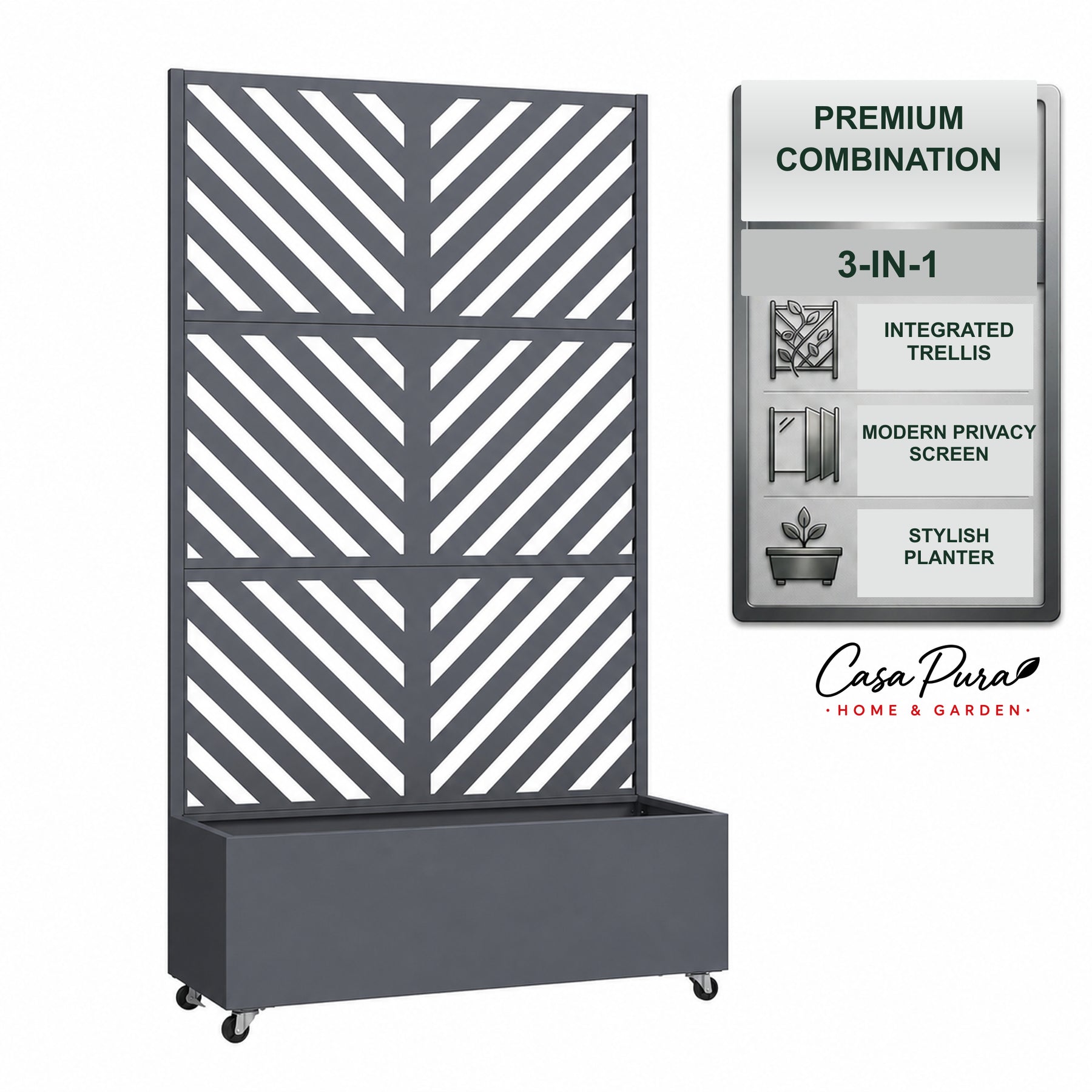 Planter with Trellis | Nora | Mobile Privacy Screen in Galvanised Steel | 107.5 × 40.6 × 185 cm