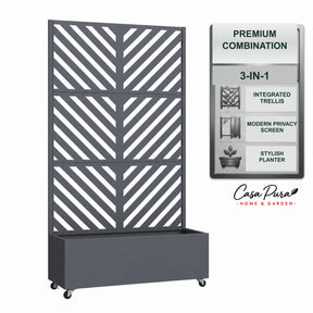 Planter with Trellis | Nora | Mobile Privacy Screen in Galvanised Steel | 107.5 × 40.6 × 185 cm