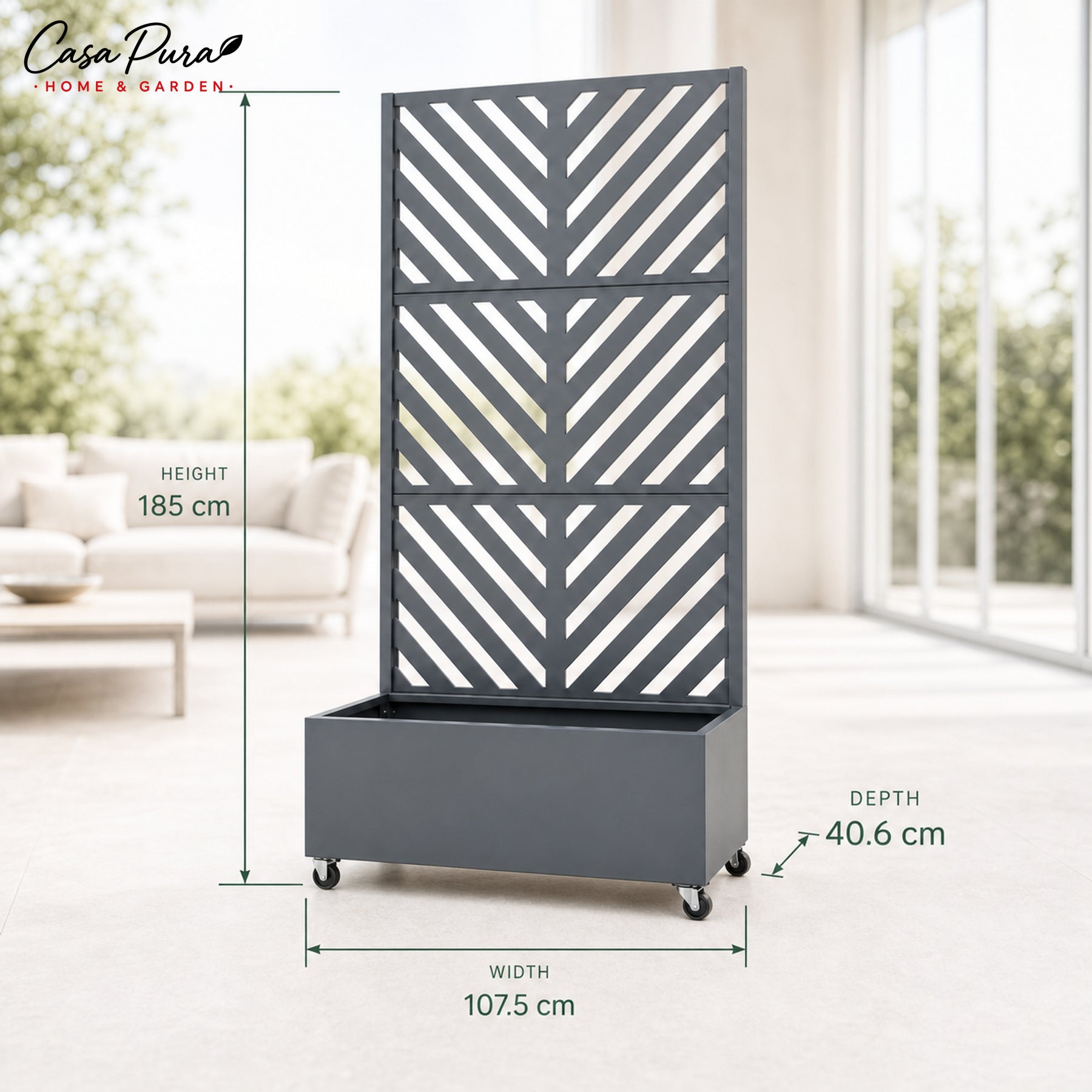 Planter with Trellis | Nora | Mobile Privacy Screen in Galvanised Steel | 107.5 × 40.6 × 185 cm