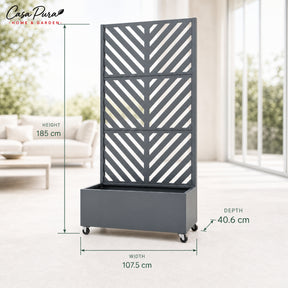 Planter with Trellis | Nora | Mobile Privacy Screen in Galvanised Steel | 107.5 × 40.6 × 185 cm