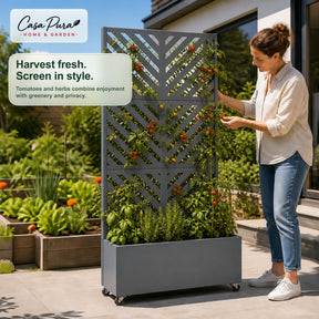Planter with Trellis | Nora | Mobile Privacy Screen in Galvanised Steel | 107.5 × 40.6 × 185 cm