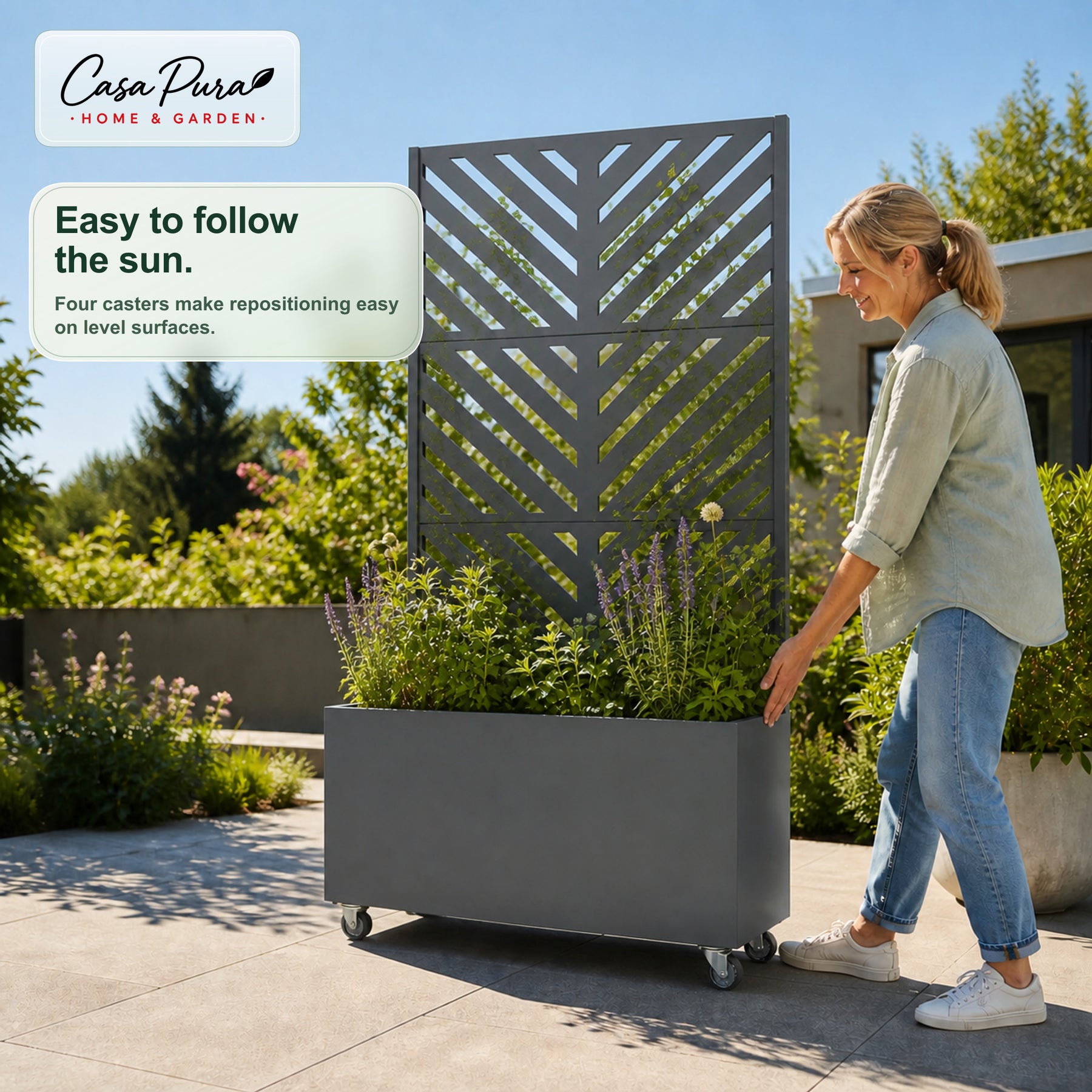 Planter with Trellis | Nora | Mobile Privacy Screen in Galvanised Steel | 107.5 × 40.6 × 185 cm