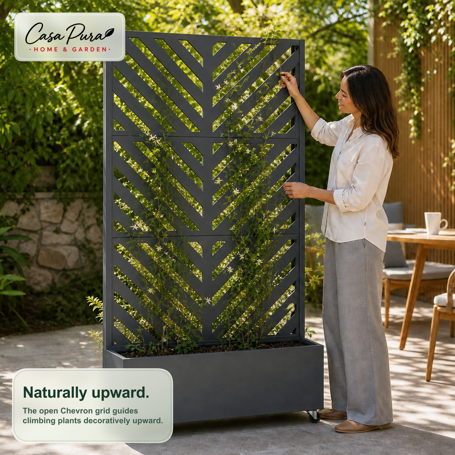 Planter with Trellis | Nora | Mobile Privacy Screen in Galvanised Steel | 107.5 × 40.6 × 185 cm
