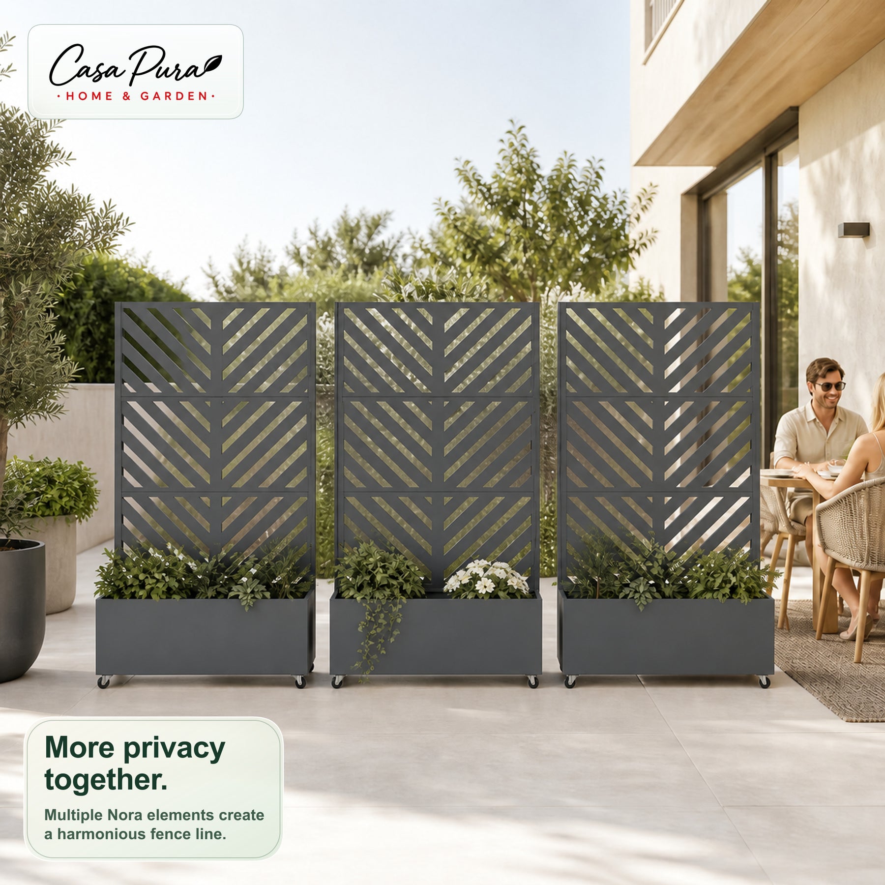 Planter with Trellis | Nora | Mobile Privacy Screen in Galvanised Steel | 107.5 × 40.6 × 185 cm