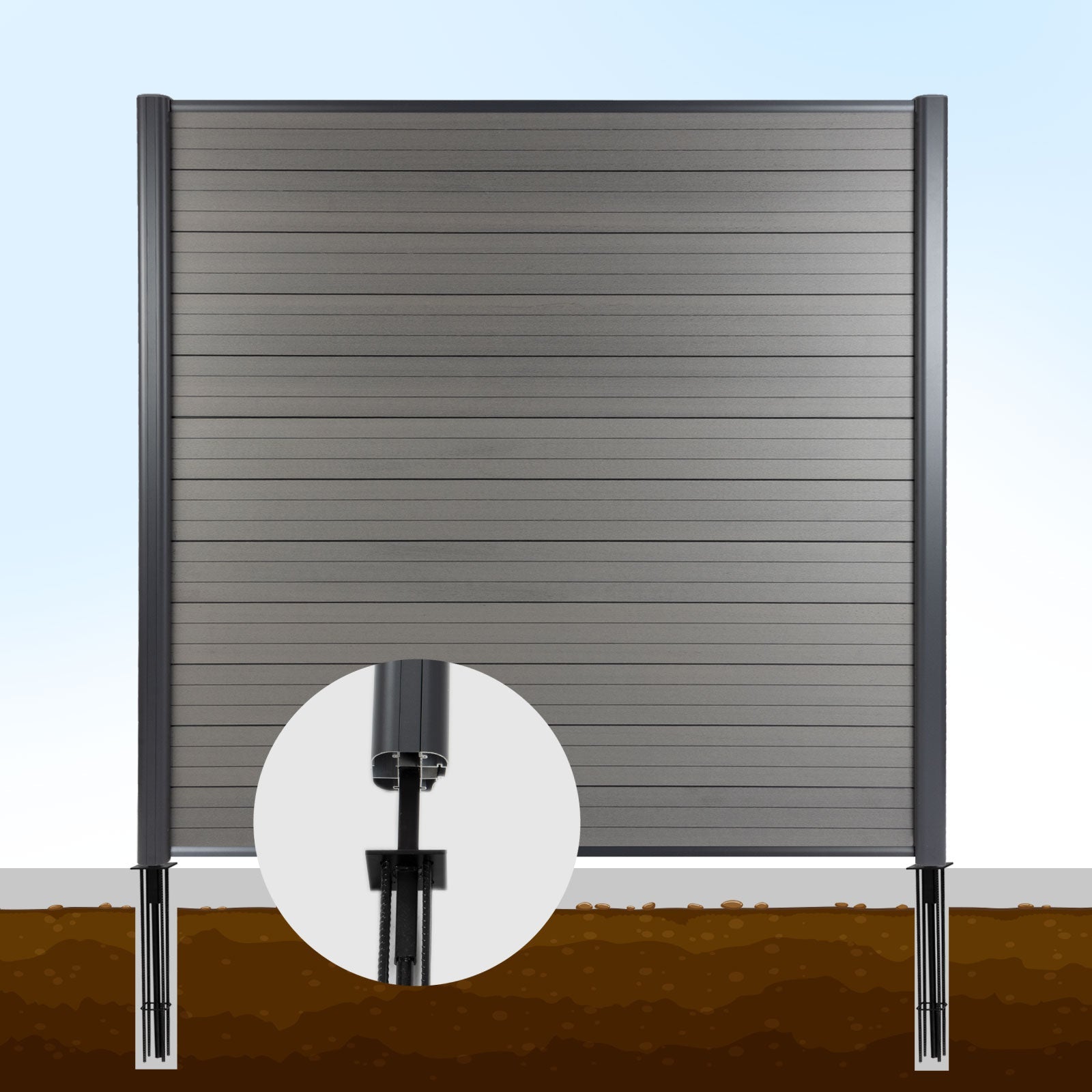 WPC Garden Fence System | Durable Privacy Screen | Grey | 180 x 180 cm ...