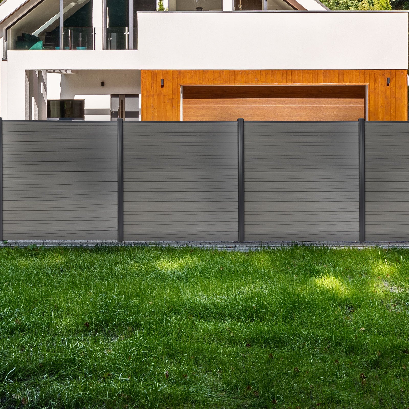 WPC Garden Fence System | Durable Privacy Screen | Grey | 180 x 180 cm ...