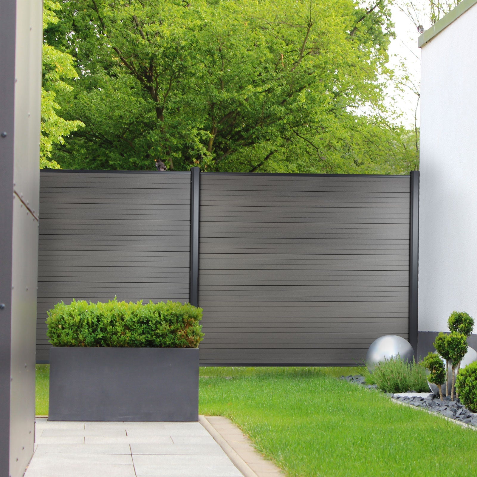 WPC Garden Fence System | Durable Privacy Screen | Grey | 180 x 180 cm