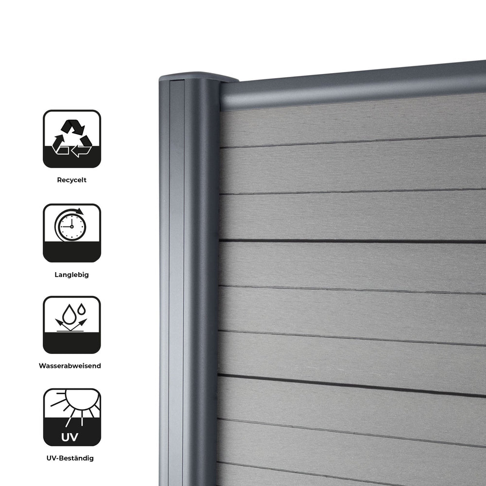 WPC Garden Fence System | Durable Privacy Screen | Grey | 180 x 180 cm