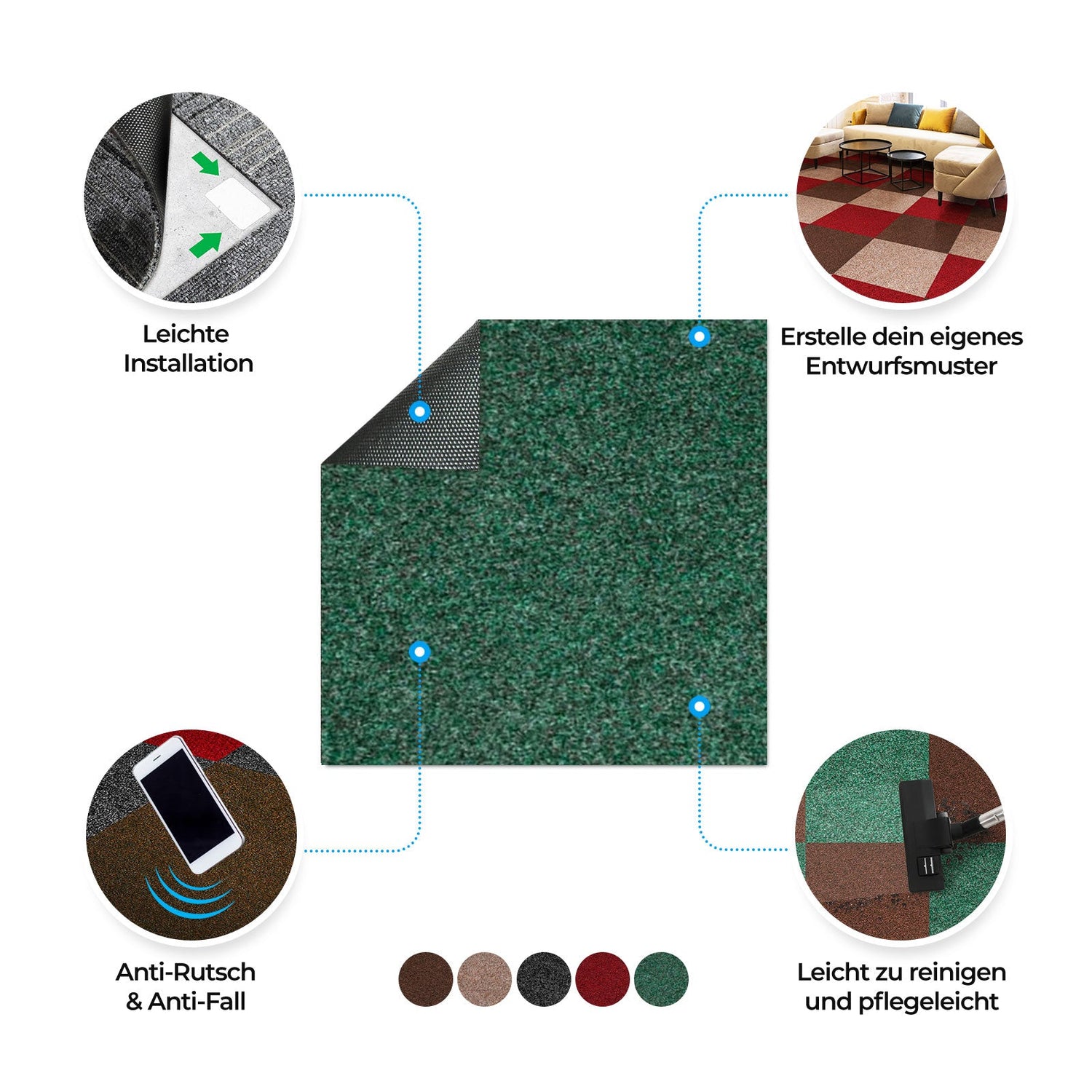 Needle Punch Carpet Tiles | Jazz | Smooth | Easy Lay | 50 x 50 cm