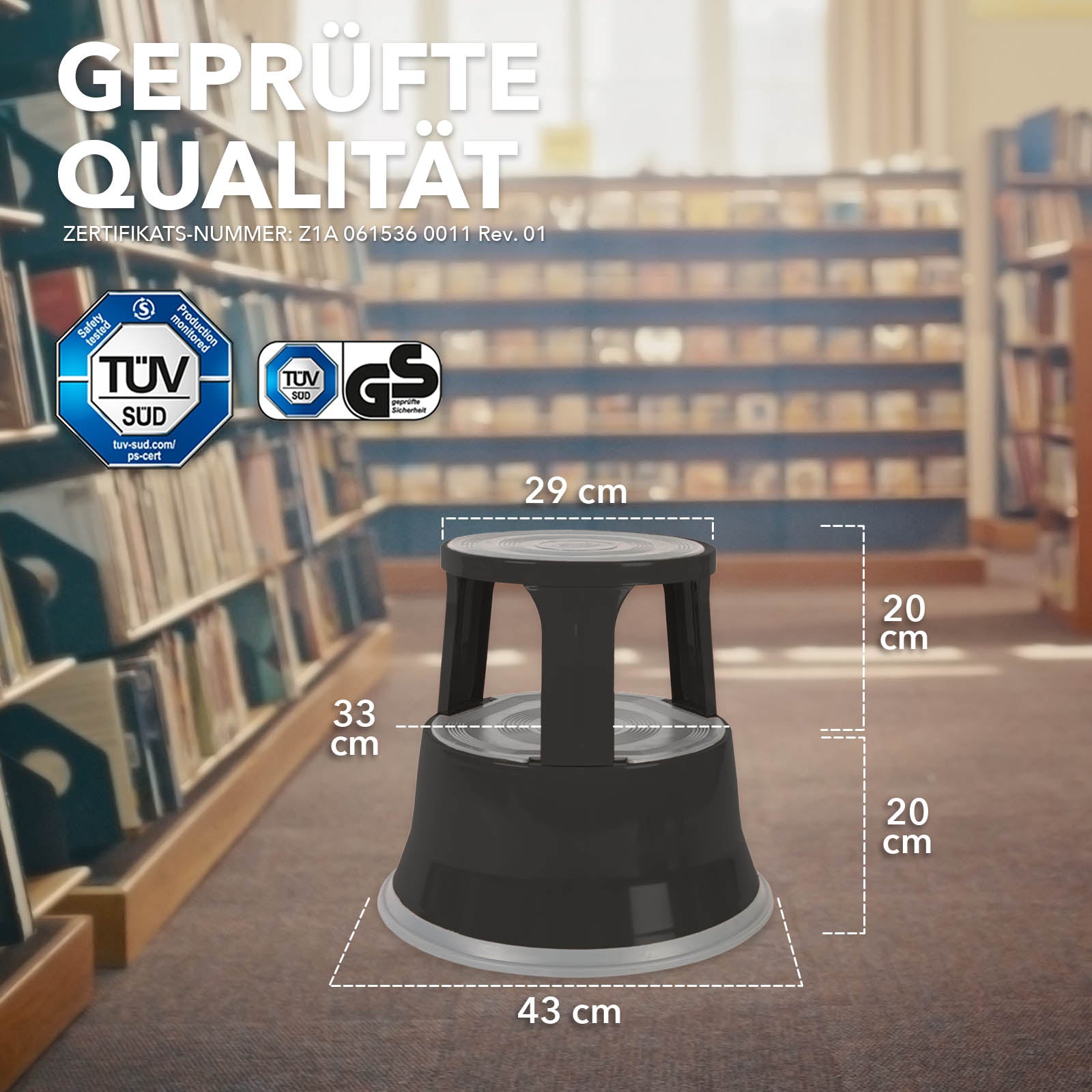 Rolling Step Stool | Retractable Castors | Steel | For Office Or Comme ...